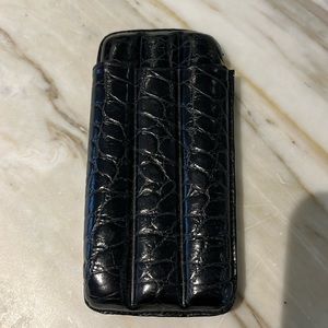 Men’s black leather faux crocodile  cigar case